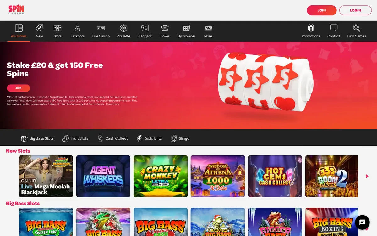 Spin Casino homepage