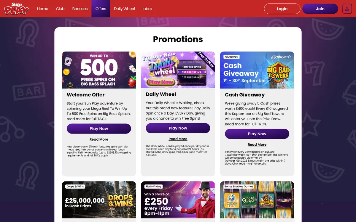 The Sun Play promotions page
