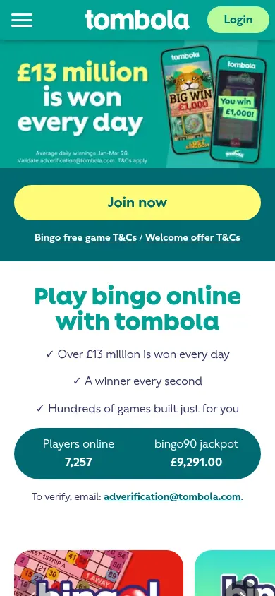 Tombola mobile site