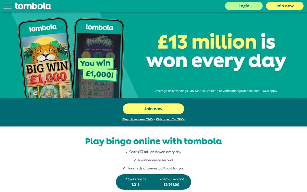 Tombola promotions page