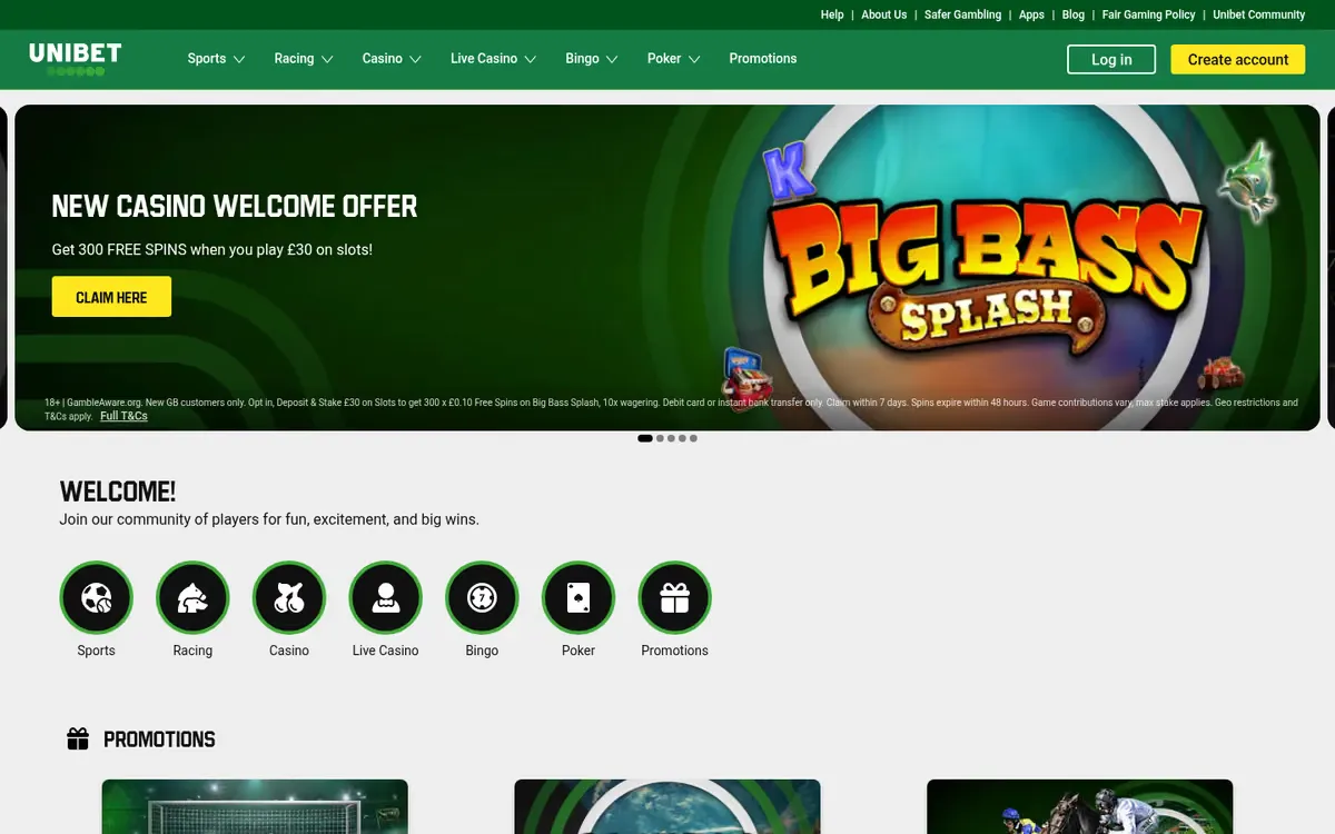 Unibet homepage