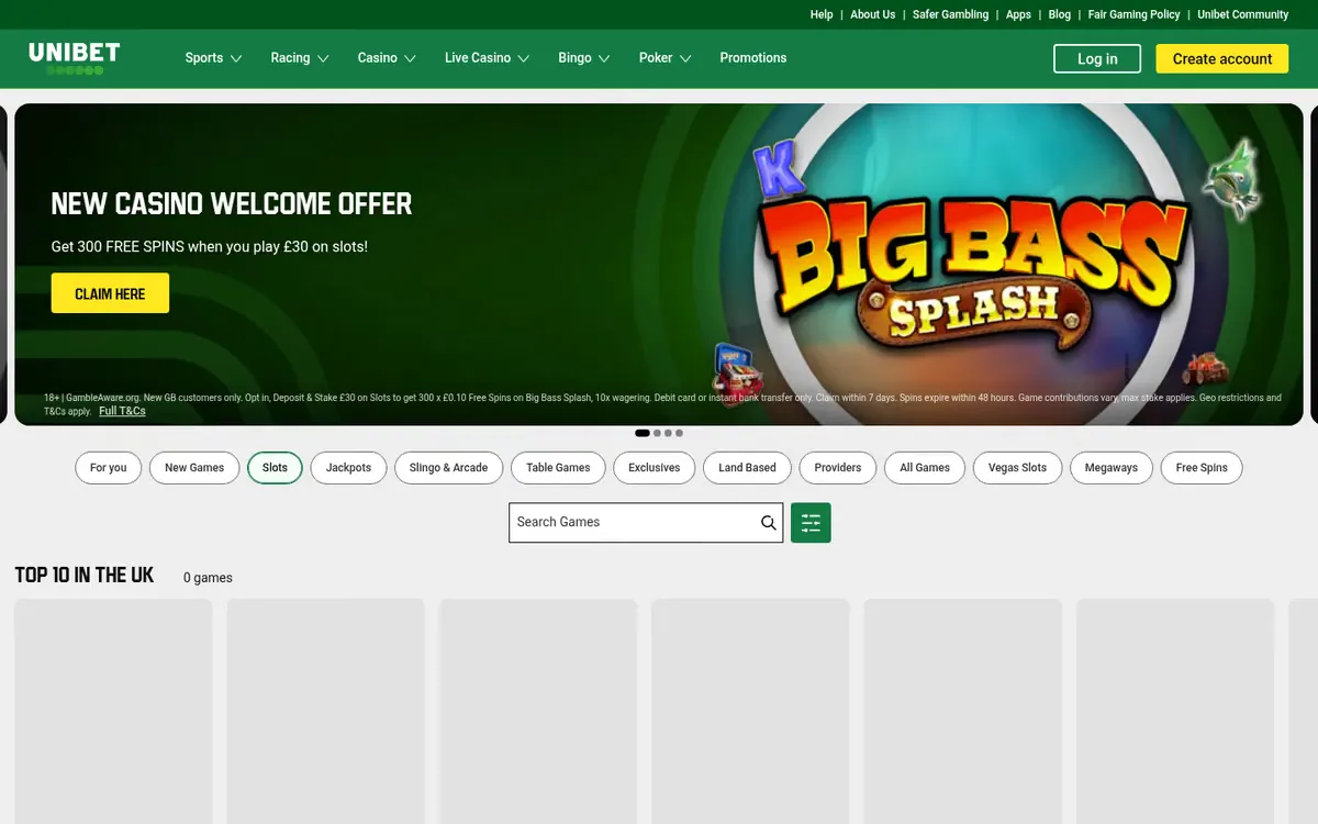 Unibet slots lobby
